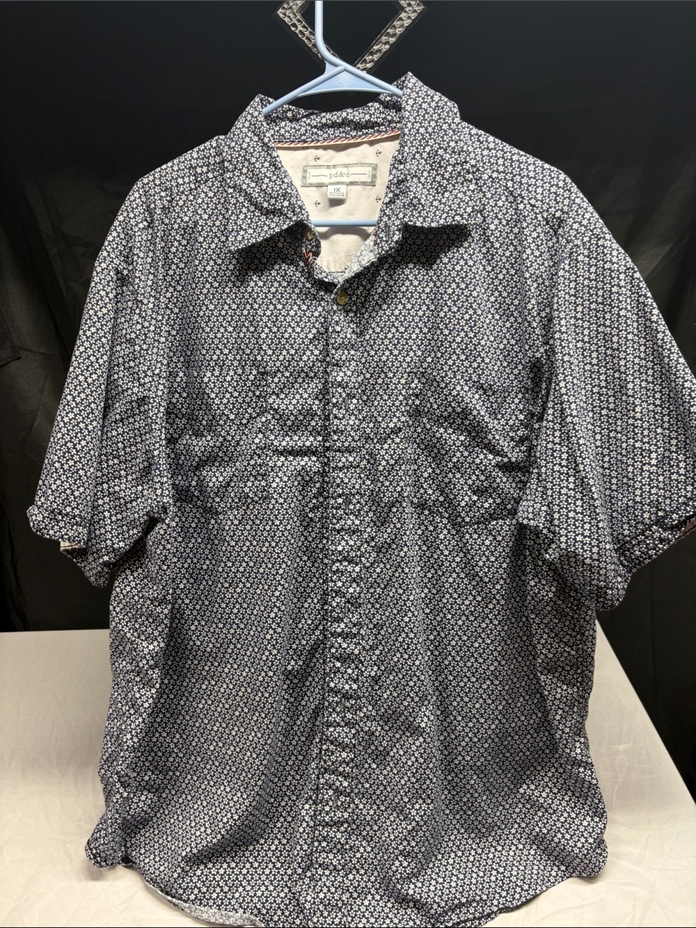 Peter Millar Navy Micro-Pattern Short Sleeve Shirt